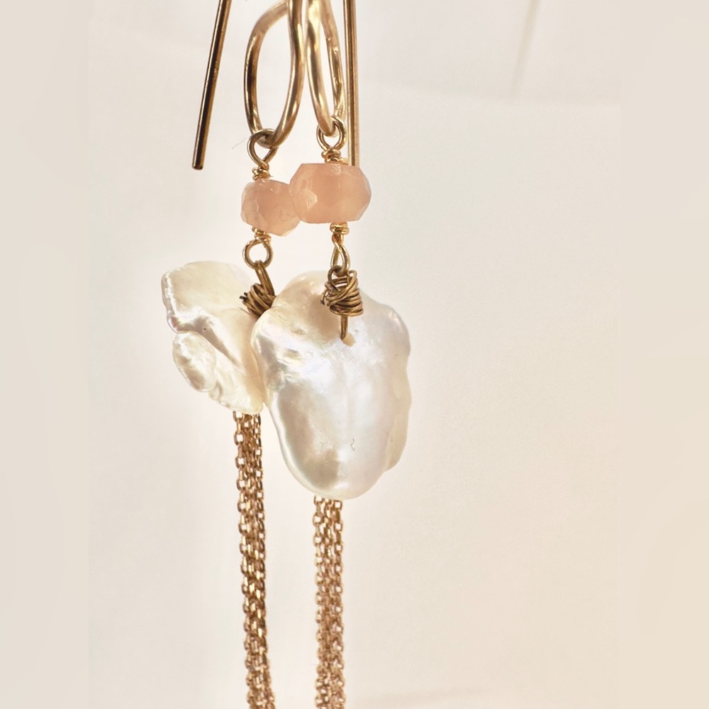 Celestial Whisper Keshi Pearl Dangle Earrings